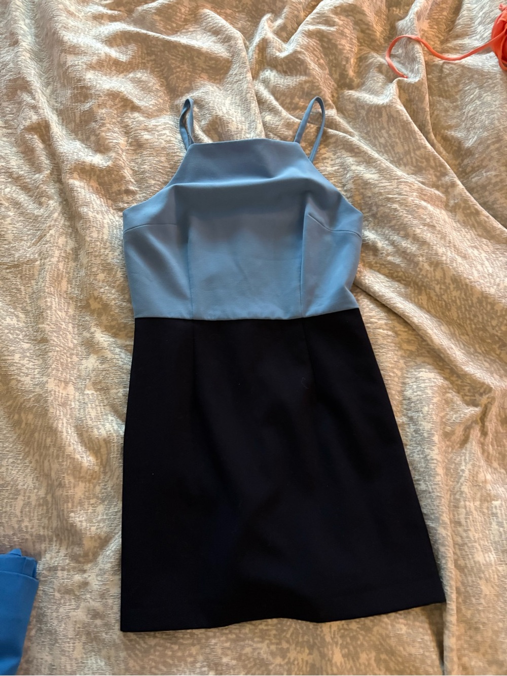French Connection Sky Blue and Black Spaghetti-Strap Mini Dress